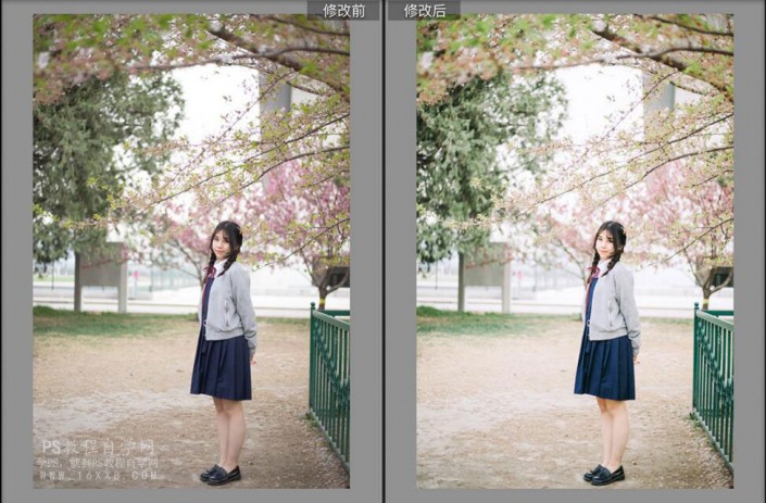 Photoshop给穿着校服的花季女生照片调出日系小清新风格。