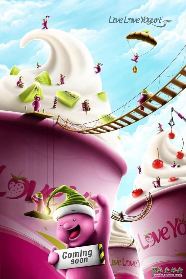 创意的冰淇淋海报,花体艺术字效果的冰淇淋创意宣传海报设计。