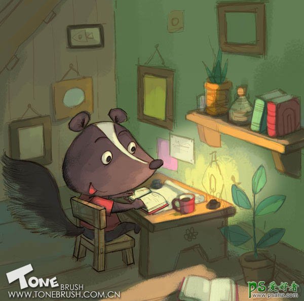 PS鼠绘教程：手绘动漫图片中可爱的卡通小鼬鼠失量插画