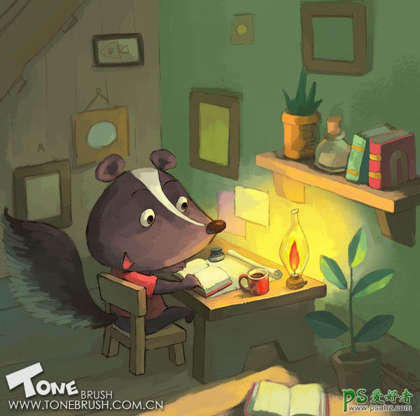 PS鼠绘教程：手绘动漫图片中可爱的卡通小鼬鼠失量插画