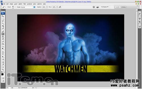 photoshop制作阿凡达蓝色人物设计，蓝色守望者电影海报