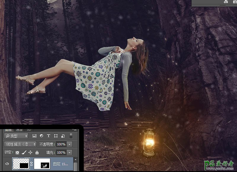 Photoshop人像合成教程：创意合成漂浮在半空中睡觉的少女精灵。
