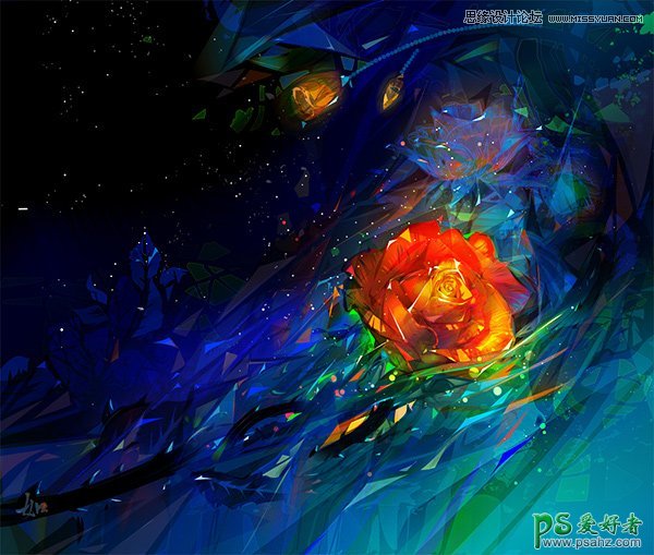 Illustrator手绘抽象艺术效果的玫瑰花，有型有色的玫瑰花插画图