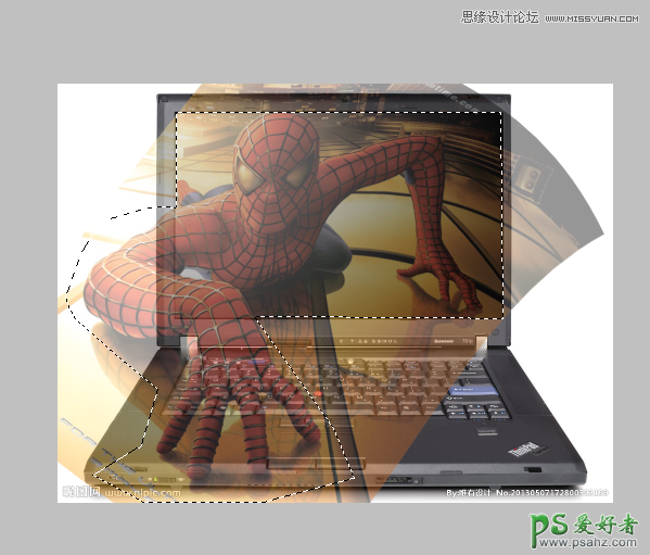 Photoshop图片特效制作实例：创意制作蜘蛛侠从电脑中爬出来的特