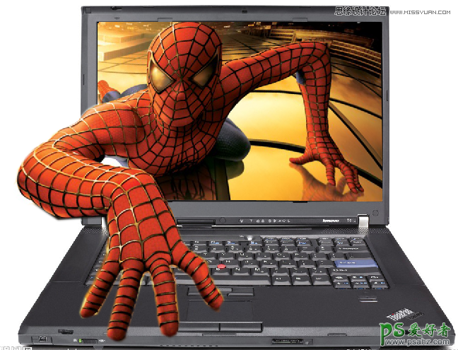 Photoshop图片特效制作实例：创意制作蜘蛛侠从电脑中爬出来的特