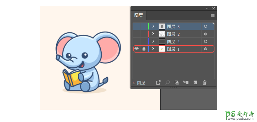 Photoshop结合AI工具绘制可爱的蓝色小象卡通图片，卡通风格小象