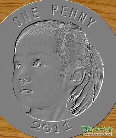 PS滤镜特效教程：把小女孩儿的头像制作成逼真的金色硬币