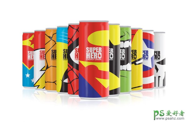 饮料瓶包装设计作品欣赏，超级英雄能量饮料包装设 PS饮料瓶设计