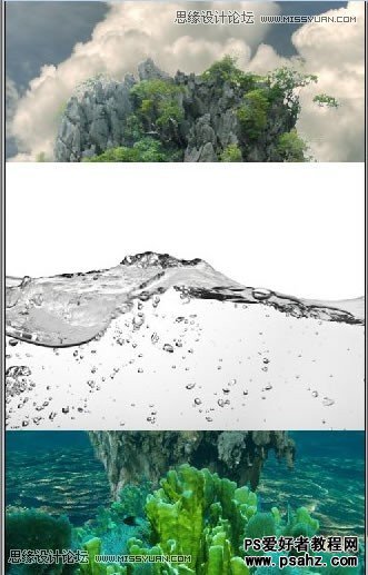 Photoshop创意合成飘在海上的许愿瓶和淹没的海岛