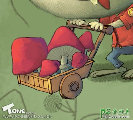 PS鼠绘教程：手绘梦幻森林里采蘑菇的小兔子精灵插画作品