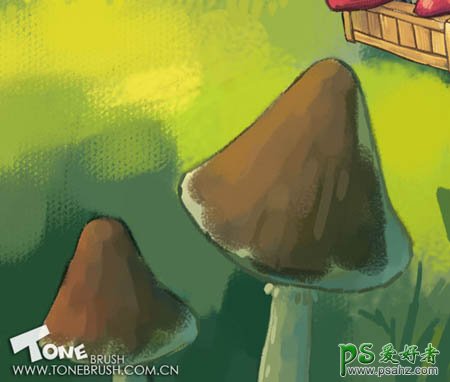 PS鼠绘教程：手绘梦幻森林里采蘑菇的小兔子精灵插画作品