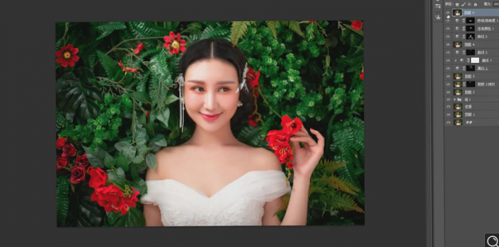 Photoshop人像修图教程：给花丛中拍摄的美女人像写真照进行修图