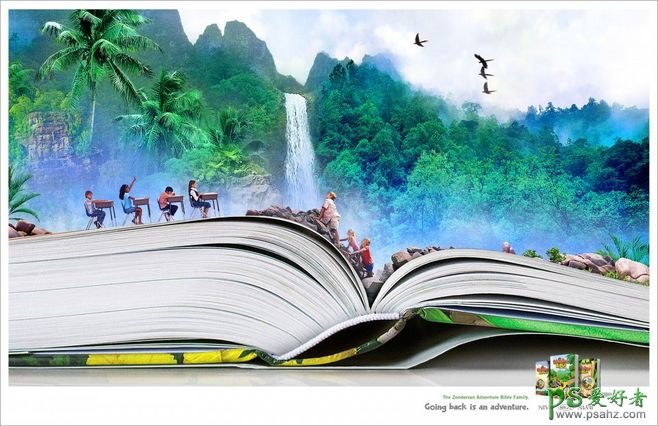 利用大地景观素材图创意合成出的书本奇幻世界，书本中的美妙场景
