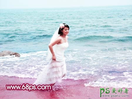 photoshop给海景美女婚片调出个性鲜艳色彩