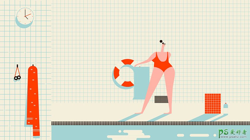 使用AI CC2018制作复古个性的游泳插画，扁平化游泳插画图片。