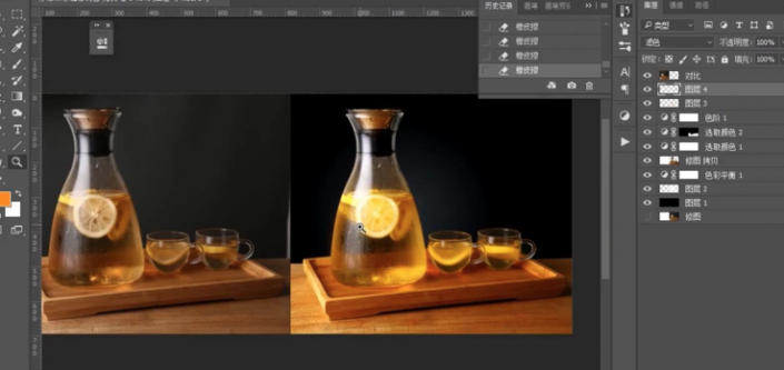 PS图片美化教程：学习给柠檬茶水素材图进行美化处理，精修调色。