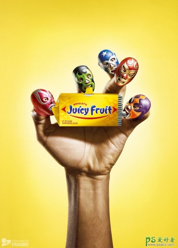 水果味口香糖创意宣传平面广告设计作品，口香糖个性广告效果图。