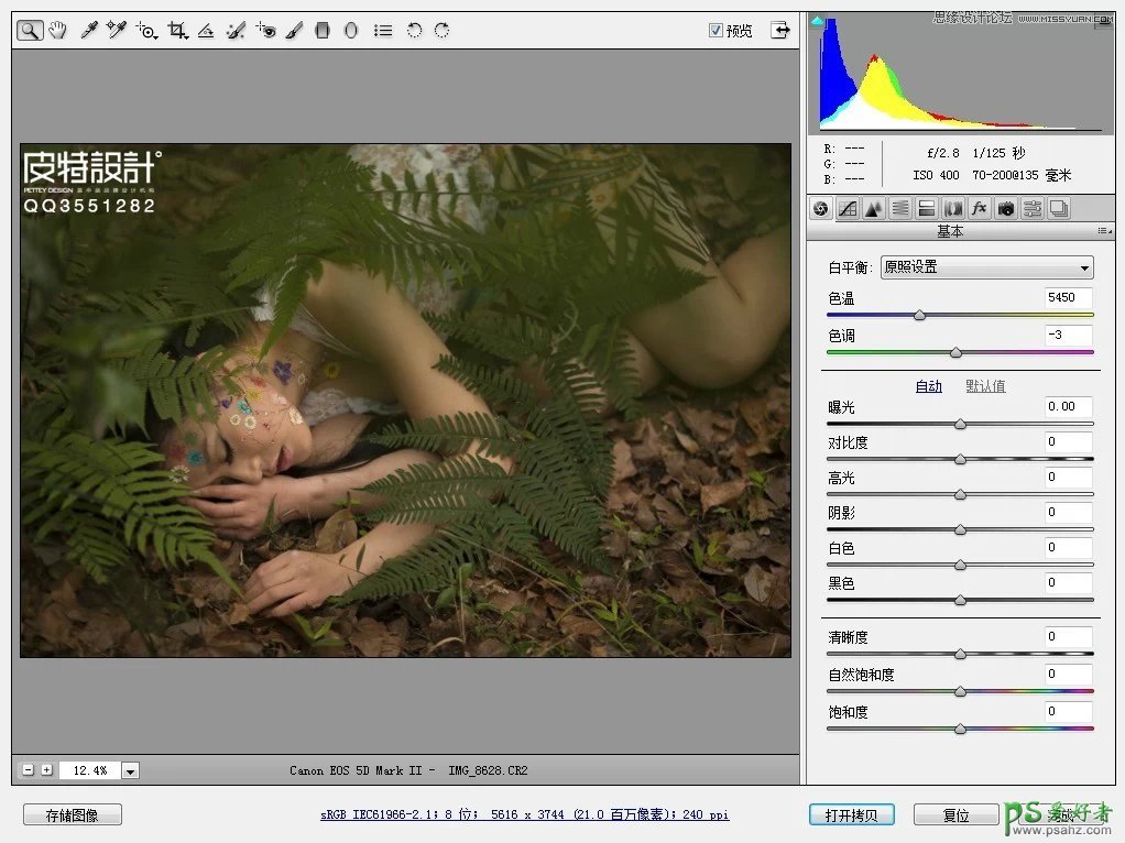 photoshop给森林中自拍的少女唯美写真照调出高端中性色彩