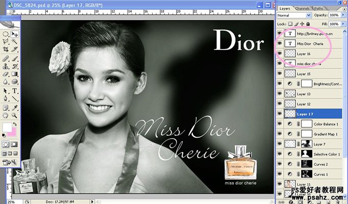 photoshop设计古典风格Dior香水美女广告效果图教程