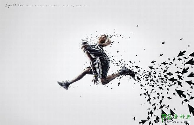 动感粒子化效果的运动人物海报设计，动感人物特效图片设计作品。