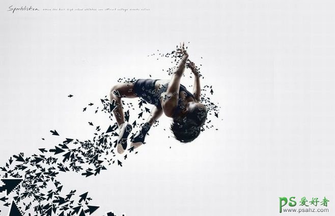 动感粒子化效果的运动人物海报设计，动感人物特效图片设计作品。
