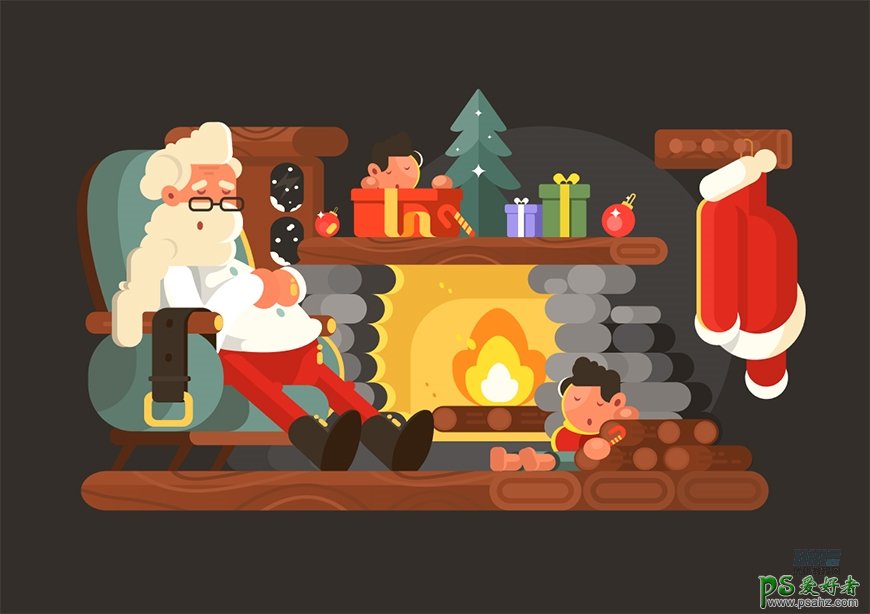 AI插画制作教程：学习绘制简约风格的圣诞节插画，圣诞老人插画。