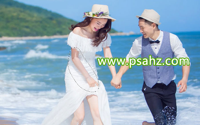 PS婚片调色教程：后期给海景浪漫情侣婚纱调出小清新风格