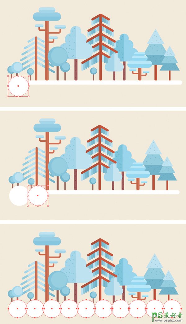 Illustrator插画场景制作教程：手工绘制冬季下雪效果的树林插画