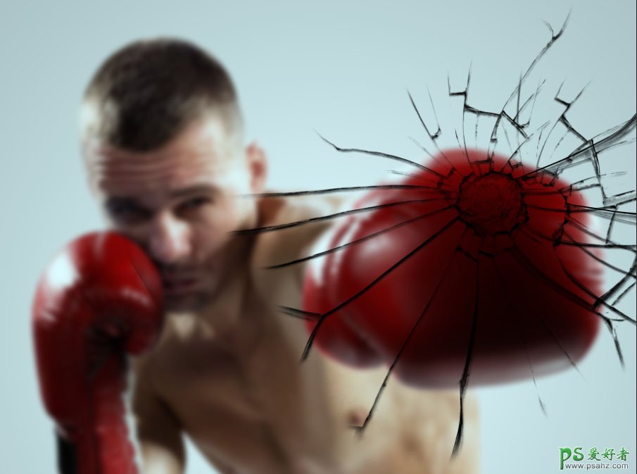 Photoshop图像合成教程：打造一幅拳击手击碎玻璃的瞬间画面。