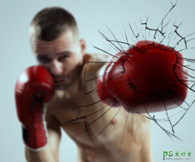 Photoshop图像合成教程：打造一幅拳击手击碎玻璃的瞬间画面。