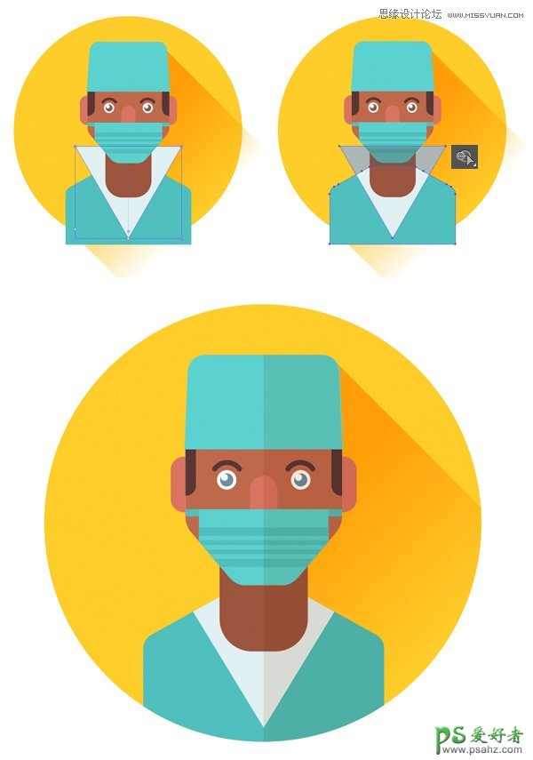 Illustrator教程：学习手绘扁平化风格的医生头像 外科医生头像