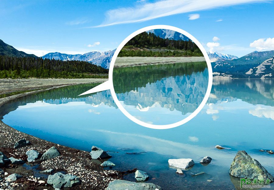 PS照片后期教程：把普通的湖光山水风景图片制作成漂亮的水彩画