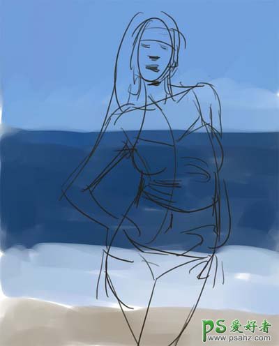 PS鼠绘教程：绘制海边性感模特，海边比基尼性感美女