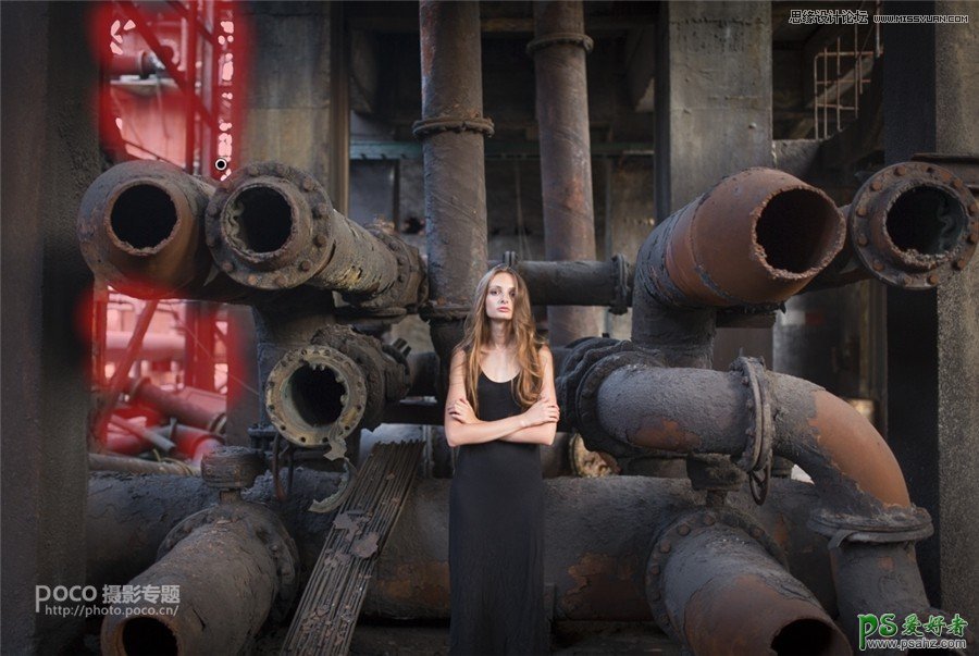 PS摄影后期教程：给废弃工厂中拍摄的美女外景照调出大片效果