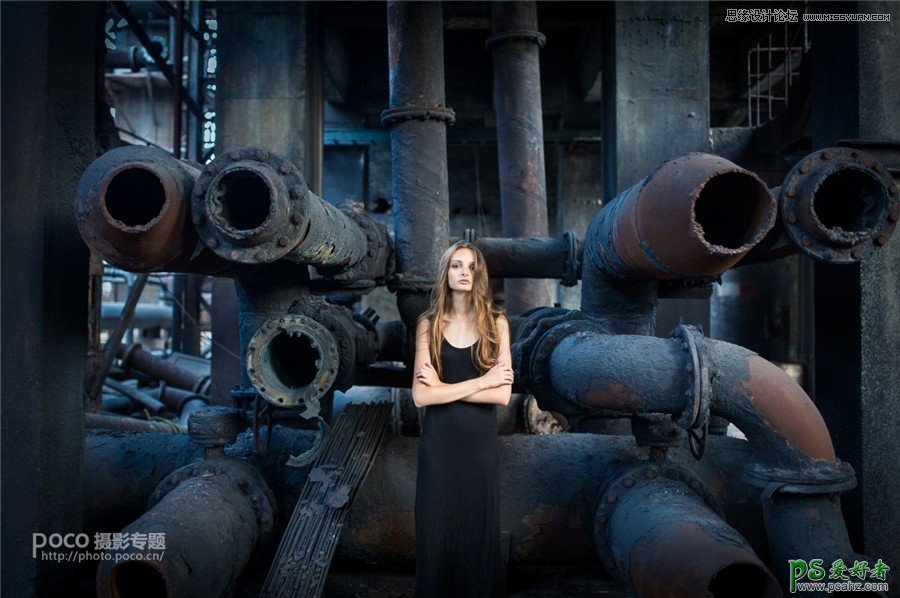 PS摄影后期教程：给废弃工厂中拍摄的美女外景照调出大片效果
