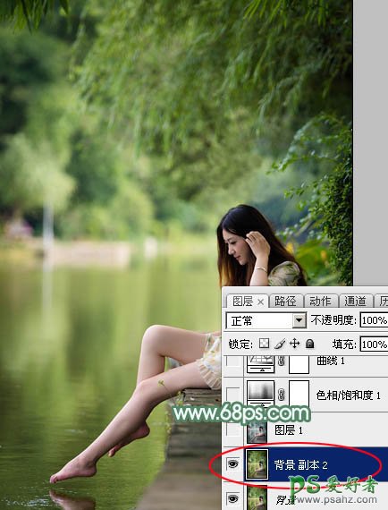 ps古典美女图片调色教程：给古典美女玉足诱惑写真照调出淡绿色