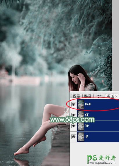 ps古典美女图片调色教程：给古典美女玉足诱惑写真照调出淡绿色