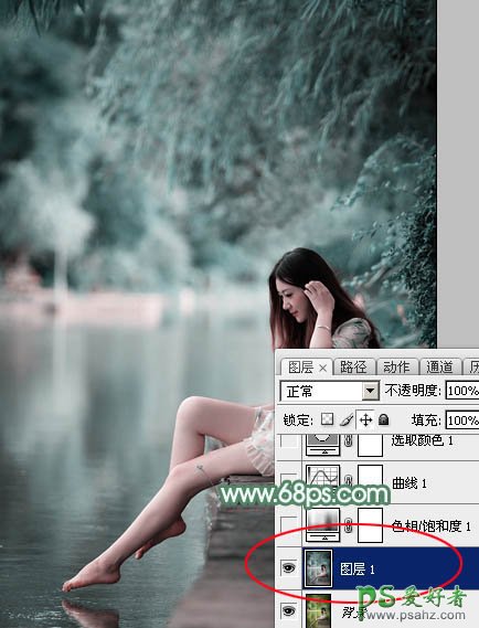 ps古典美女图片调色教程：给古典美女玉足诱惑写真照调出淡绿色