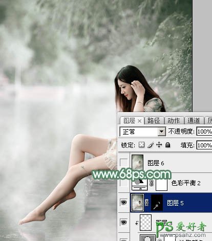 ps古典美女图片调色教程：给古典美女玉足诱惑写真照调出淡绿色