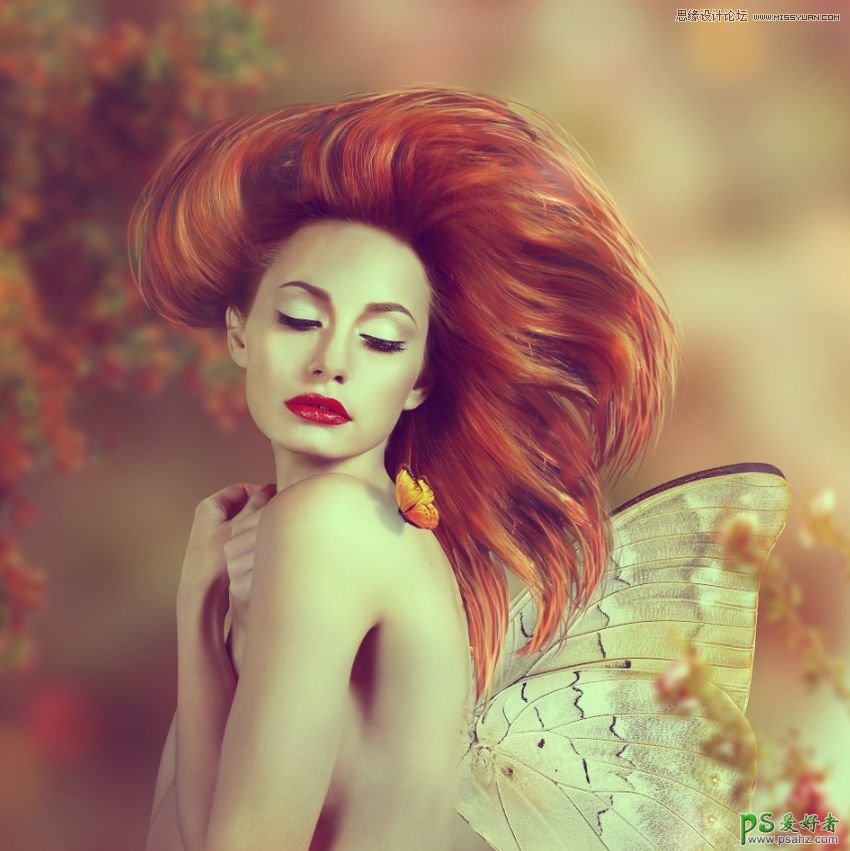 Photoshop创意合成美轮美焕的蝴蝶仙子艺术照，唯美的蝴蝶少女艺