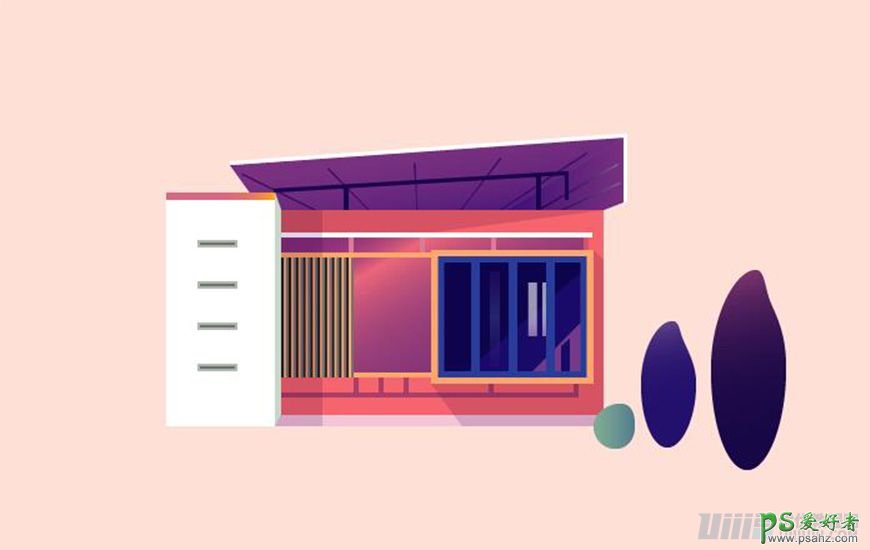 Illustrator插画制作教程：设计立体渐变风格的建筑场景插画图片