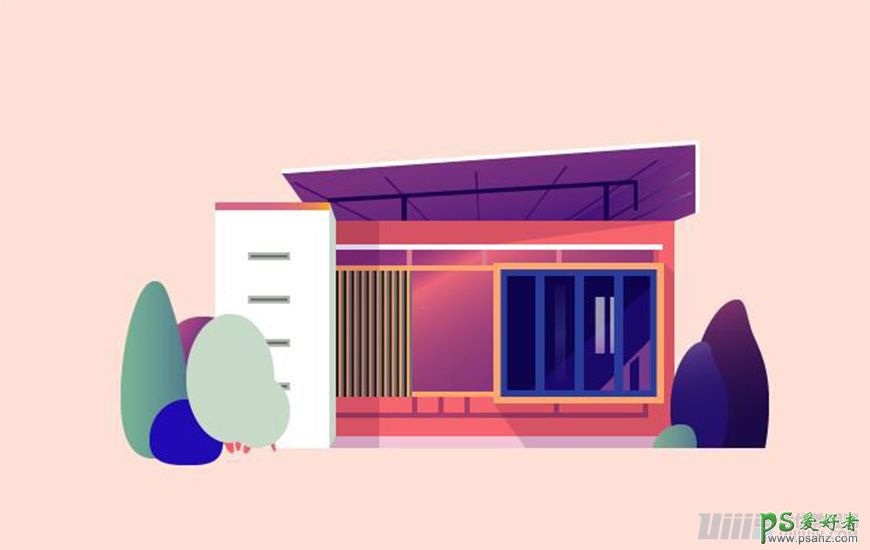 Illustrator插画制作教程：设计立体渐变风格的建筑场景插画图片