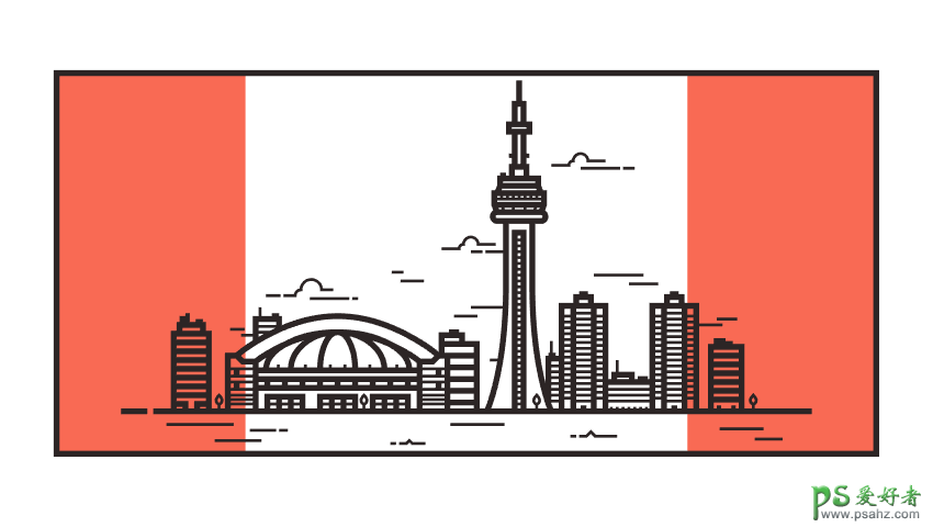 AI手绘插画教程：手工用线条绘制城市建筑插画图片，线描风格城市