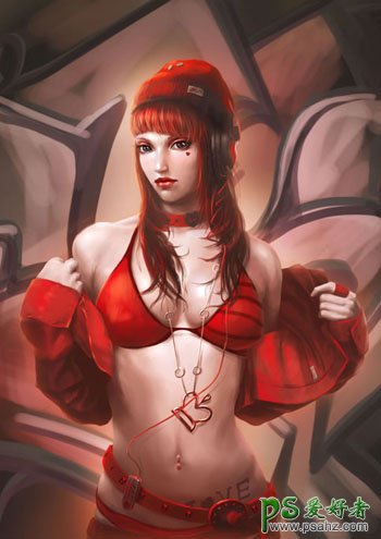 丰满的美少女战士形象 PS鼠绘教程 手绘性感红衣大胸美女模特