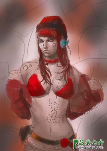 PS鼠绘教程：手绘性感红衣大胸美女模特，丰满的美少女战士形象