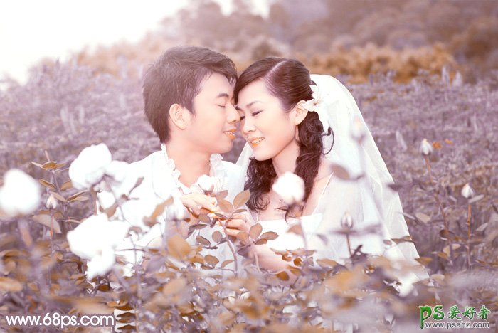 photoshop给甜蜜情侣婚纱照调出玫瑰中性色