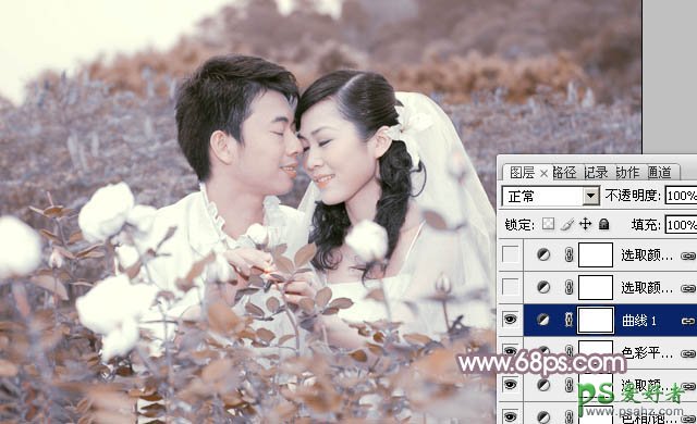 photoshop给甜蜜情侣婚纱照调出玫瑰中性色