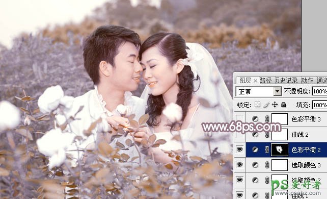 photoshop给甜蜜情侣婚纱照调出玫瑰中性色