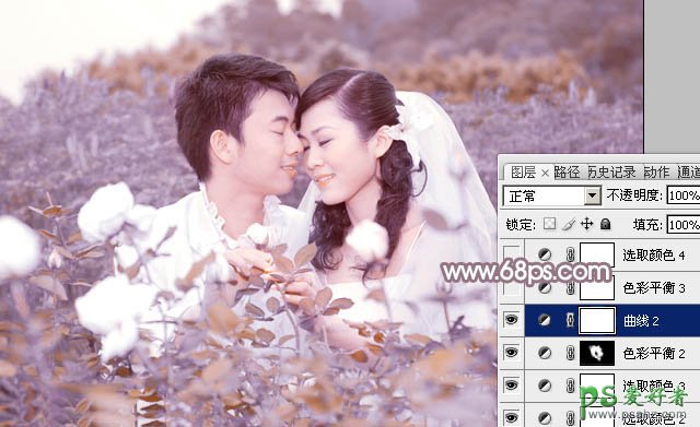 photoshop给甜蜜情侣婚纱照调出玫瑰中性色