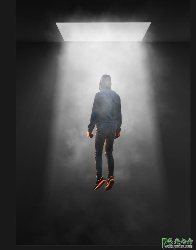Photoshop创意合成漂浮在空中的人物海报，人物置身于秘境的感觉